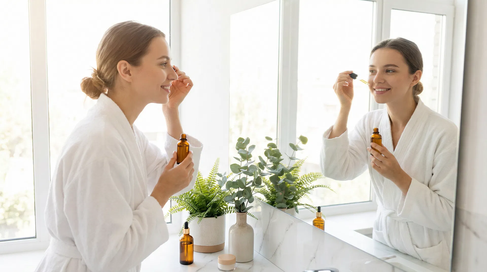 每日大赛品牌首页主视觉 - 年轻女性应用护肤精华液